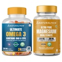 Naturaltein Omega 3 Fish Oil 1250mg Triple Strength 30 Softgels + Magnesium Glycinate 1200mg 60 Tablets | Heart Health, Muscle Recovery, Sleep & Stress Support Combo