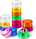 Sieral 7 Days Stackable Pill Organizers 7 Compartments Round Pill Boxes Tower Weekly Vitamin Individual Storage Containers Travel Cases with Lids for Medications, Vitamins and Supplements(2 Sets)