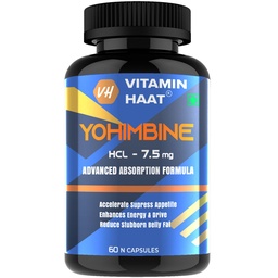 Yohimbine Hcl 7.5mg | Maximum Strength Stubborn Fat Burner | Pre workout Supplement for Men and Women | Pharmaceutical & USP Grade | 60 Capsules by VitaminHaat
