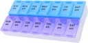 7 Day Weekly AM PM Pill Organizer, ShysTech Large Pill Case Pill Box for Pills Vitamin Supplements Medication (Purple/Blue)