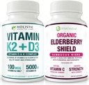 Max Absorption Vitamin K2 + D3 & Organic Elderberry with Black Currant and Echinacea | Bone Strength & Calcium Absorption | Immune Support
