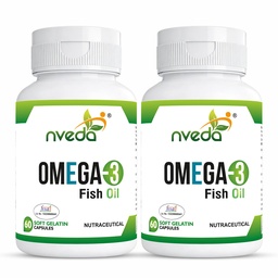 Nveda Omega 3 Fish Oil 1000mg | 180mg EPA & 120mg DHA | Heart, Brain, Eye & Joint Support Supplement for Men & Women | 120 Capsules (Pack of 2)