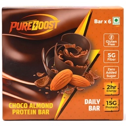 Choco Almond Protein Bar | 15g Protein Energy Bar | Gluten Free High Fiber Healthy Snack | Zero Added Sugar Nutrition Bar | Gym, Workout, Diet & Meal Replacement Snack - 50g (Pack of 6)