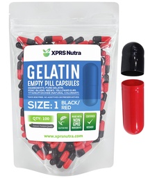 XPRS Nutra Size 1 Empty Capsules - 100 Count Colored Empty Gelatin Capsules - Pill DIY Supplement Capsule Filling - Fillable Color Gel Caps Pills for Do It Yourself Supplements (Black/Red)