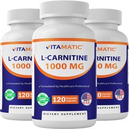 Vitamatic L-Carnitine Fumarate 1000 mg - 120 Vegetable Capsules (3 Bottles)