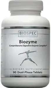 BIOZYME: Complete High Potency Digestive Enzyme Complex- Dual Phase tablets release Betaine HCl, Pepsin, Bromelain and Papain in the stomach, and Pancreatin, Trypsin, Chymotrypsin and Ox Bile in the duodenal region for maximum effectiveness. 90 Dual Phase Tablets