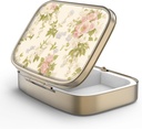 Pill Case Pill Box with Mirror Retro 2 Compartment Small Pill Case for Purse or Pocket Bronze Rectangular Pill Box or Vitamins, Fish Oil, Supplements, Pill Containe Travel Gifts（Vintage Floral）