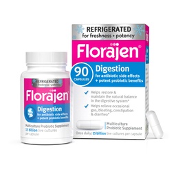 Florajen Digestion Probiotic - Advanced Gut Health Supplement for Constipation & Bloating Relief - 15 Billion Live Cultures - Multi-Strain Formula - Refrigerated for Potency & Freshness - 90 Capsules