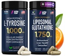 Alpha Flow (Bundle) L Tyrosine 1000mg & Liposomal Glutathione 1750mg - All-Natural Focus, Energy, and Liver Support - Non-GMO, Gluten-Free, Vegan - 270 Capsules Total