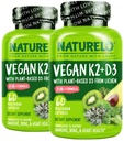 NATURELO Vitamin D3 K2 - Vegan K2+D3 with Plant Based D3 from Lichen - Natural D3 Supplement for Immune System, Bone Support, Heart Health - Whole Food - Non-GMO - Gluten Free, 60 Capsules (Pack of 2)