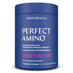 BodyHealth PerfectAmino XP Mixed Berry (60 Servings) Pre/Post Workout Recovery Drink, 8 Essential Amino Acids Energy Supplement with 50% BCAAs, 100% Organic, 99% Utilization for Maximum Power