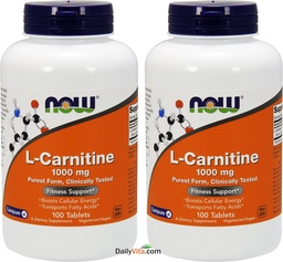 NOW Foods L- Carnitine Tartrate 1000mg, 100 Tablets (Pack of 2)