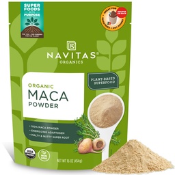 Navitas Organics Maca Powder – 100% Gelatinized Peruvian Maca for Smoothies, Lattes, Baking & More – Energize & Balance - USDA Organic, Non GMO, Vegan, Gluten Free - 16oz. Bag