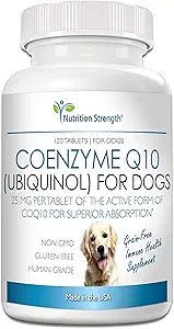 Coenzyme Q10 for Dogs Grain-Free Supplement, Ubiquinol - The Electron-Rich Form of CoQ10, Promotes Heart Health, Cognitive and Energy Support for Dogs, 120 Chewable Tablets