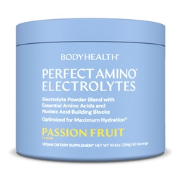 BodyHealth PerfectAmino Electrolytes Powder No Sugar, Hydration Fasting Keto Zero Sugar Electrolytes Drink Mix with Trace Minerals - Passion Fruit - 60 Servings