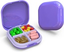 Daily Pill Organizer 4 Compartments, Small Pill Box Portable Travel Pill Case, Mini Pill Container for Purse Pocket, Compact Travel Medicine Organizer for Vitamin, Cod Liver Oil, Supplement (Purple)