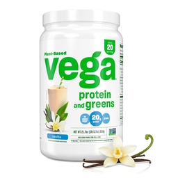 Vega Premium Protein + Supergreens, Vanilla – 20g Vegan Protein, Dairy & Gluten Free, 21.7 oz (20 Servings)