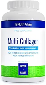Nutri-Align Multi Collagen | 120 Collagen Peptides Capsules - 600mg Bovine Collagen & 400mg Marine Collagen per Serving | Collagen for Women Hair, Skin & Nails with Vitamins & Amino Acids | Sugar Free