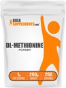 BulkSupplements.com DL-Methionine Powder - Methionine Supplement, Amino Acids Powder - Unflavored & Gluten Free, 1g per Serving, 250g (8.8 oz) (Pack of 1)