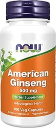 NOW Foods American Ginseng, 100 Capsules, 500 mg (Pack of 3)