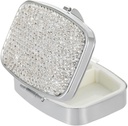 Pocket Pharmacy Bling 2 Compartment Medicine Organizer Small Cute Pill Container Travel Pill Box Case for Purse Square Vitamin Holder for Pocket(Silver)