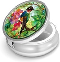 Pill Box-3 Compartment Small Pill Case for Purse & Pocket Mini Metal Pill Holder Travel Pill Container to Hold Supplements Vitamins BPA-Free (Hummingbird)