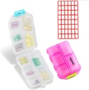 Pill Case (2 Pack) - Portable Small Supplements Tablet Container Box with 10 Compartments - Medicine Capsule Vitamin Organizer Dispenser Holder Storage for Travel Trip Pocket Purse(Pink+White)