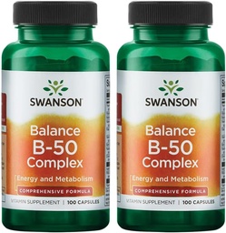 Swanson B-50 Complex - Vitamin Supplement Promoting Energy & Metabolism Support - May Support Heart Health & Memory - (100 Capsules) (2 Pack)