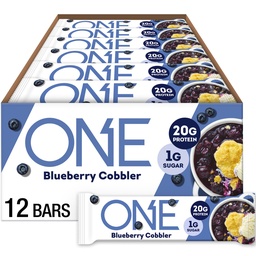 ONE Protein Bars, Blueberry Cobbler, Gluten Free with 20g Protein and 1g Sugar, Pantry Staples, 2.12 oz (12 Count)