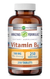 Amazing Formulas Vitamin B6 Supplement | 100 Mg per Serving | Tablets | Non-GMO | Gluten-Free | Made in USA (1 Pack, 250 Count)