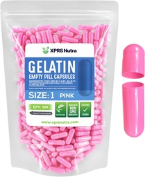 XPRS Nutra Size 1 Empty Capsules - 500 Count Empty Gelatin Capsules - Pill DIY Capsule Filling - Pure Bovine Pill Gel Caps for Do-It-Yourself Supplements (Pink)