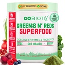 GOBIOTIX Super Greens Powder with Beet Root, Spirulina, Moringa & Chlorella – Probiotics, Enzymes & 21 Superfoods – Zero Sugar, Vegan, Non-GMO – 30 Servings (Pomegranate Raspberry)