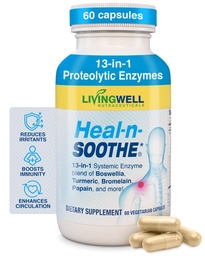 HEAL-N-SOOTHE Proteolytic Systemic Enzymes – Joint Supplement with Bromelain, Papain, Boswellia – Joint Mobility, Muscle Flexibility, Protein Digestion, Circulatory & Immune Health - 60 Count (1 Pack)