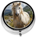 Round Pill Box Horse on Green Grass Cute Small Pill Case 3 Compartment Pillbox for Purse Pocket Portable Pill Container Holder to Hold Vitamins Medication Fish Oil and Supplements