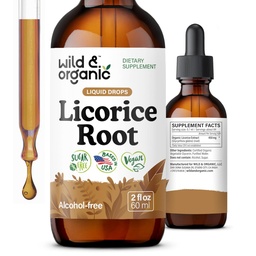 Wild & Organic Licorice Tincture - Digestive Support - Pure Licorice Root Extract Drops - Glycyrrhiza Glabra - Vegan, Sugar & Alcohol-Free Supplement - 2 fl oz