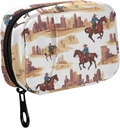 Fustylead Western Cowboy Riding Horse and Building Pill Organizer for Purse, Weekly Portable Pill Box with Zipper to Storage Vitamins Fish Oils Medications Supplements
