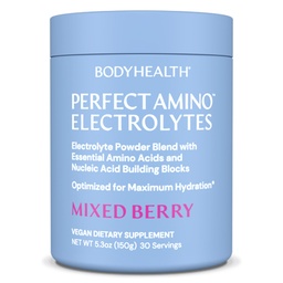 BodyHealth PerfectAmino Electrolytes Powder No Sugar, Keto Sugar Free Fasting Electrolytes Drink Mix, Hydration Powder with Trace Minerals - Mixed Berry - 30 Servings