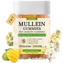 Mullein Gummies with 3000mg Mullein Leaf Extract, 7 in 1 for Lung Cleanse, Respiratory Lung Health, Immune Booster, Elderberry, Quercetin, Bromelain, No Sugar, for Adults, Vegan, 90 Count