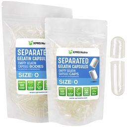 XPRS Nutra Gelatin Size 0 Separated Capsules - 500 Count Clear Empty Capsules Separated in Bags - Size 0 Gelatin Pills - Clear Empty Gel Caps for DIY Supplement Filling