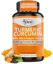 Pure By Nature Turmeric with Black Pepper Extract (90 Day Supply) 95% Curcuminoids, 1200 mg per Serving, Turmeric Curcumin Supplement Organic, High Absorption Antioxidant Support (180 Count)