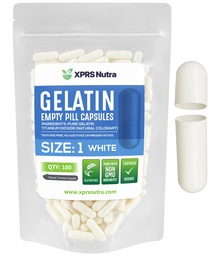 XPRS Nutra Size 1 Empty Capsules - 100 Count Empty Gelatin Capsules - Pill DIY Capsule Filling - Pure Bovine Pill Gel Caps for Do-It-Yourself Supplements (White)
