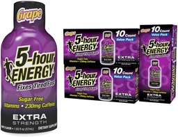 5-hour ENERGY Extra Strength Energy Shot, Grape Flavor, 30 Count, 1.93 oz., Zero Calories & Sugar-Free 230 mg Caffeinated Energy Shot, Amino Acids & B Vitamins, Dietary Supplements