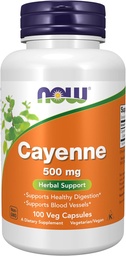 NOW Foods Supplements, Cayenne (Capsicum annuum) 500 mg, Herbal Support, 100 Veg Capsules