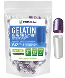 XPRS Nutra Size 1 Empty Capsules - 100 Count Empty Gelatin Capsules - DIY Capsule Filling - Pure Bovine Pill Gel Caps for Do-It-Yourself Supplements (Pearl Purple/White)