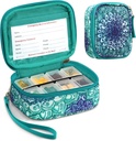 FINPAC Pill Organizers, 8 Compartments Travel Pill Case for Weekly 7 Days Medication Care, Compact & Cute Medicine Vitamin Dispenser and Holders (Emerald Illusions)
