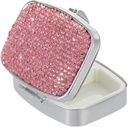 Pill Organizer Travel,Square Small Metal Pill Box Case,Compact Medicine Vitamin Container,Portable Pill Holder Bottle for Women(Pink)