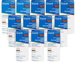 MAJOR Maximum Strength Nasal Decongestant Spray, Oxymetazoline HCl 0.05% Pump Mist, Non-Drowsy Nasal Spray, up to 12-Hour Relief from Nasal Congestion, Colds, and Allergies 1 Fl. Oz. (12-Pack)
