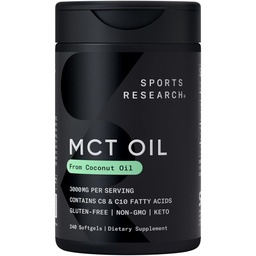 Sports Research® Coconut MCT Oil 3000mg - Keto Brain & Body Fuel - C8 + C10 MCT Oil from Coconut · Keto · Non-GMO - Gluten Free - 240 Softgels
