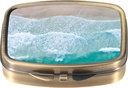 Dynippy Pill Case Pill Box with Mirror Retro Pocket 2 Compartment Medicine Case Vitamin Pill Organizer for Pocket Purse and Travel (A-Sandy Beach)