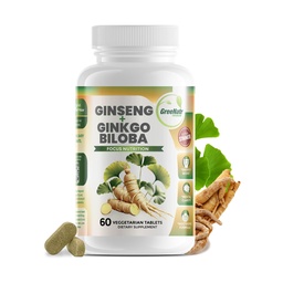GreeNatr Ginko Biloba & Panax Ginseng Supplement - Red Ginseng Brain Supplement for Memory and Focus - Ginkgo Biloba Supplements for Good Vision, Immune System and Improved Blood Flow - 60 Tablets